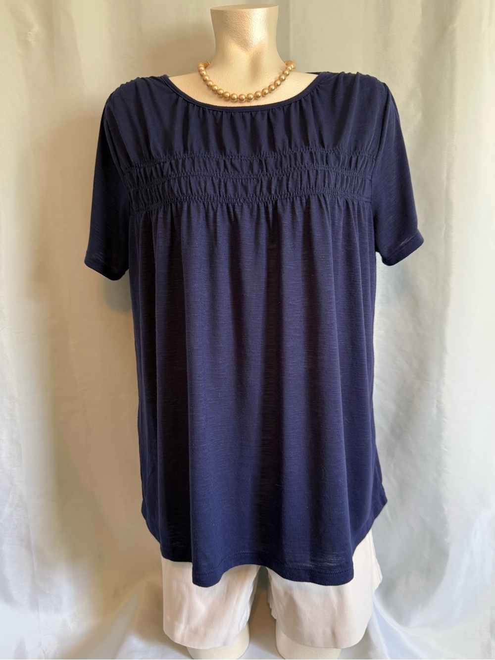 Staccato Navy Short-Sleeve Smocked Yoke Top